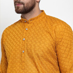 Men Mustard Yellow Thread Work Cotton Kurta