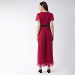 Pink & Black Pleated Jumpsuit with Embellished Waist