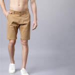 Men Khaki Solid Slim Fit Regular Shorts