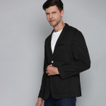 Men Black Textured Regular Fit Single-Breasted Blazer