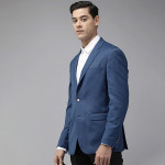 Men Blue Self-Design Slim-Fit Single-Breasted Formal Blazer