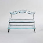 6 Pcs Transparent Glass Set of 3 Tier Serving Platter Set with Iron Stand