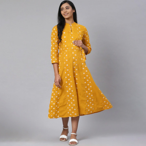 http://43.204.22.136/products/women-mustard-yellow-off-white-printed-pure-cotton-maternity-a-line-dress