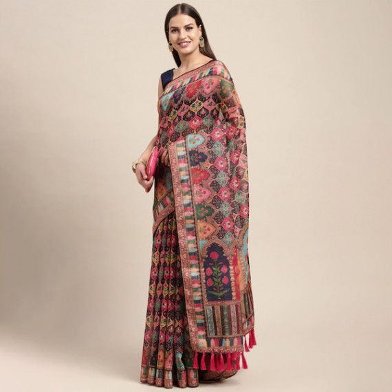 http://43.204.22.136/products/peach-coloured-multicoloured-kalamkari-sequinned-linen-blend-block-print-saree